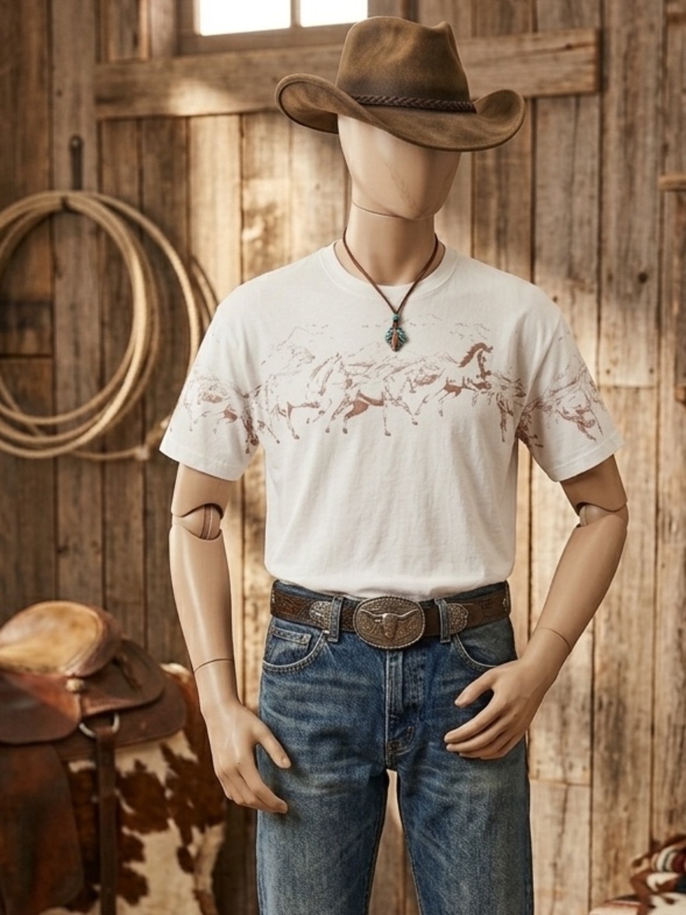 Altar'd State White Tee with Brown Horse Graphic
